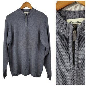 Eddie Bauer Cotton Zip Henley Sweater Size Medium Grey Heavy Warm Mens Pullover
